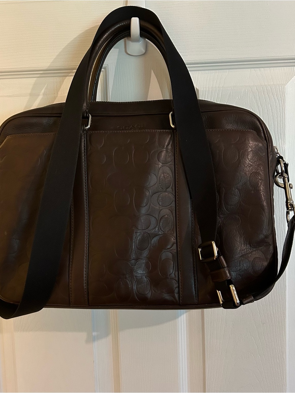 Coach Slim Brief Men's Embossed Leather Laptop Bag - Dark Brown F71798 - Picture 2 of 16